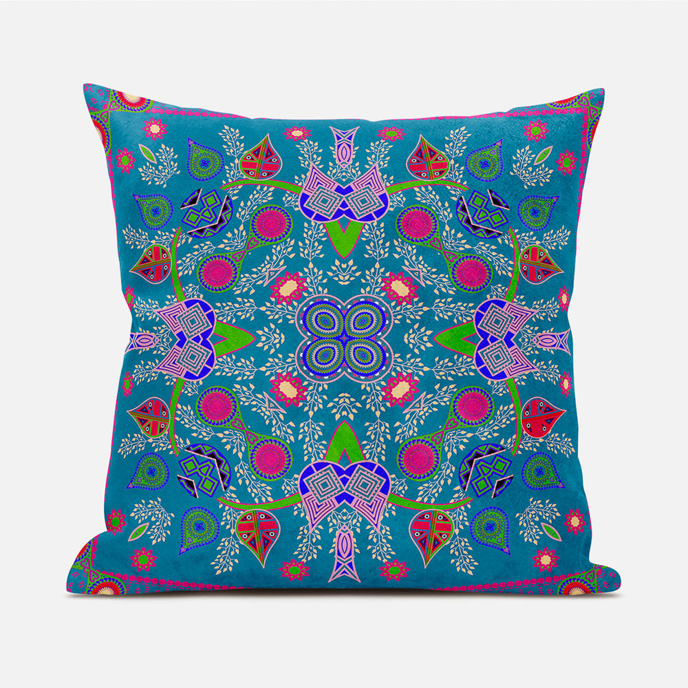 Homeroots 20" X 20" Blue And Pink Broadcloth Paisley Zippered Pillow   481413
