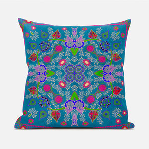 Homeroots 20" X 20" Blue And Pink Broadcloth Paisley Zippered Pillow   481413