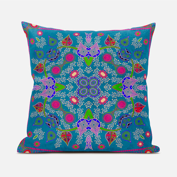 Homeroots 20" X 20" Blue And Pink Broadcloth Paisley Zippered Pillow   481413