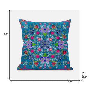 Homeroots 20" X 20" Blue And Pink Broadcloth Paisley Zippered Pillow   481413