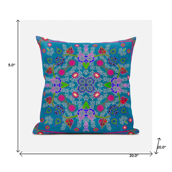 Homeroots 20" X 20" Blue And Pink Broadcloth Paisley Zippered Pillow   481413