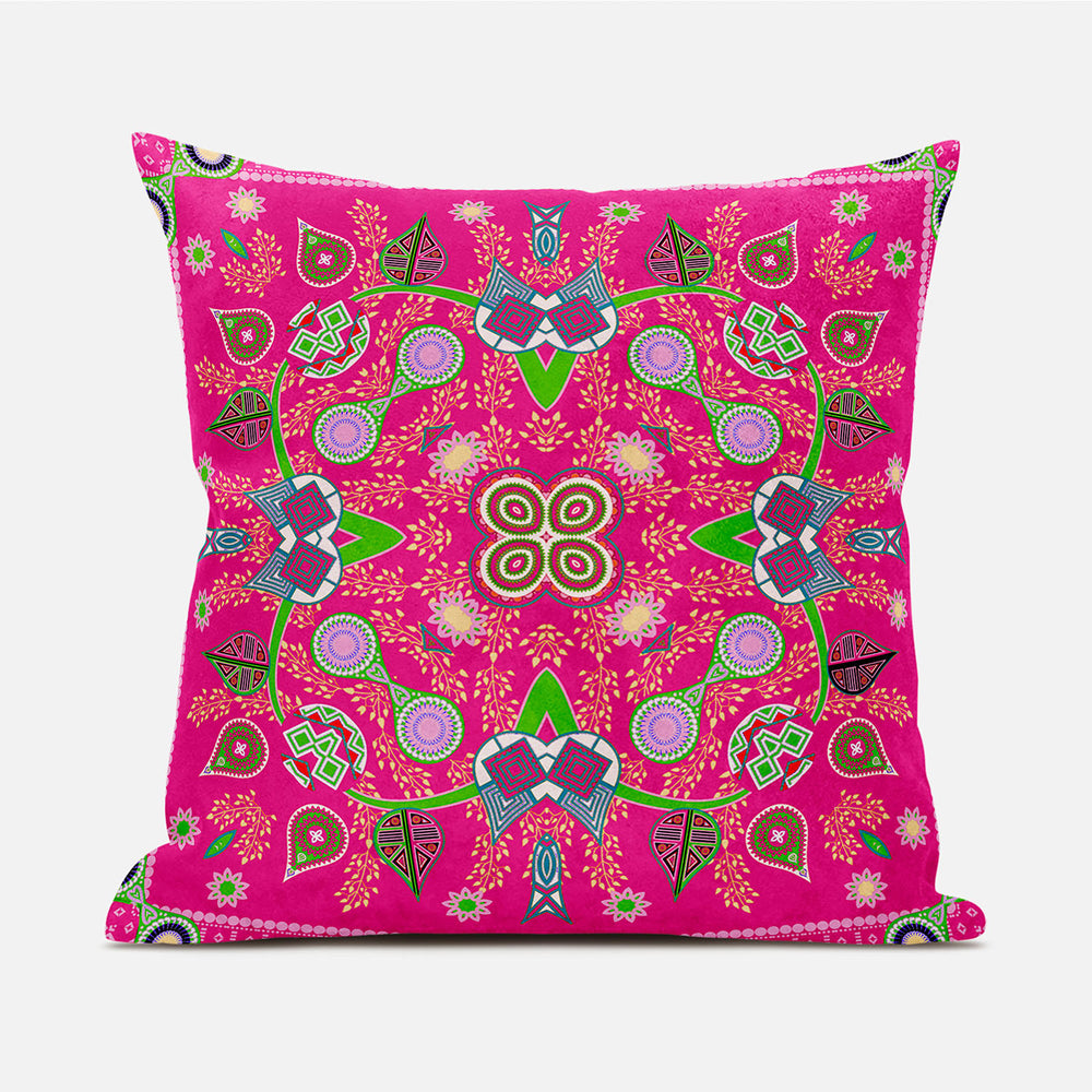Homeroots 20" X 20" Pink And Green Broadcloth Paisley Zippered Pillow   481419