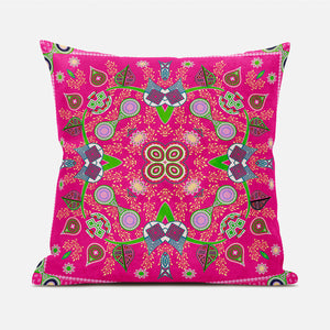 Homeroots 20" X 20" Pink And Green Broadcloth Paisley Zippered Pillow   481419