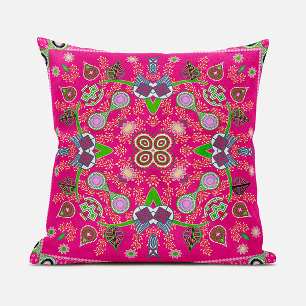 Homeroots 20" X 20" Pink And Green Broadcloth Paisley Zippered Pillow   481419