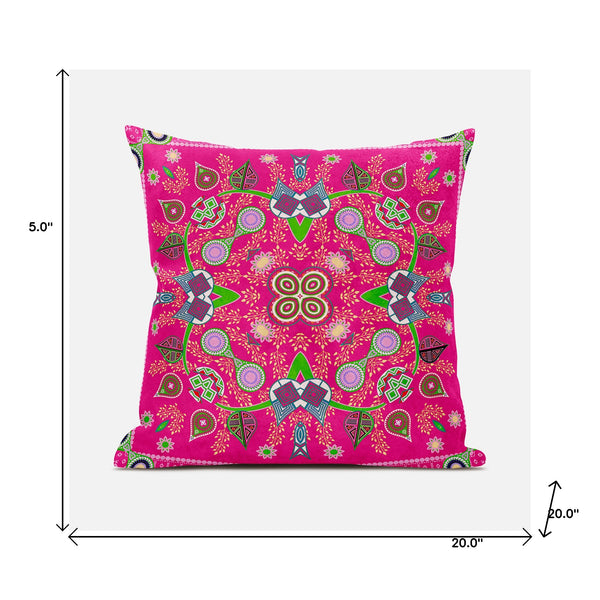 Homeroots 20" X 20" Pink And Green Broadcloth Paisley Zippered Pillow   481419