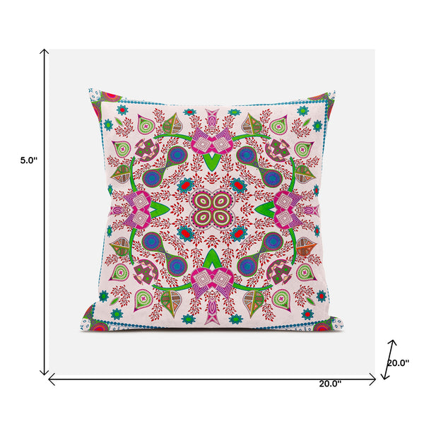 Homeroots 20" X 20" Pink And Purple Broadcloth Paisley Zippered Pillow   481422