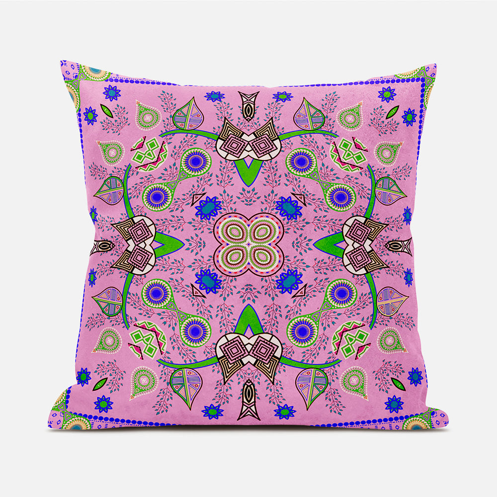 Homeroots 20" X 20" Blue And Pink Broadcloth Paisley Zippered Pillow   481425