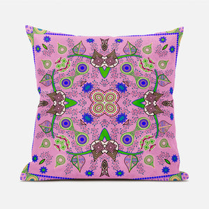 Homeroots 20" X 20" Blue And Pink Broadcloth Paisley Zippered Pillow   481425