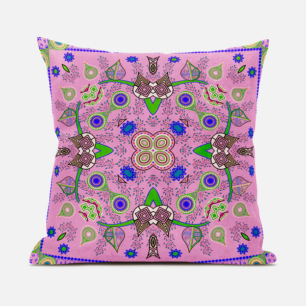 Homeroots 20" X 20" Blue And Pink Broadcloth Paisley Zippered Pillow   481425