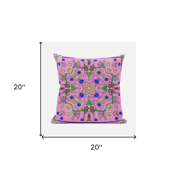 Homeroots 20" X 20" Blue And Pink Broadcloth Paisley Zippered Pillow   481425