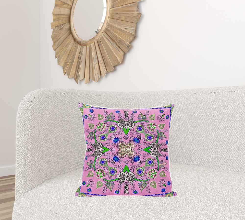 Homeroots 20" X 20" Blue And Pink Broadcloth Paisley Zippered Pillow   481425