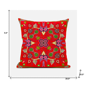 Homeroots 20" X 20" Green And Red Broadcloth Paisley Zippered Pillow   481428