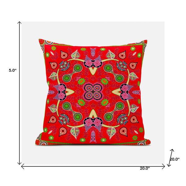 Homeroots 20" X 20" Green And Red Broadcloth Paisley Zippered Pillow   481428