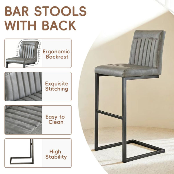English Elm Faux Leather Counter Stools Set of Two Ergonomic Curved Back Metal Frame Kitchen Seating W5096P400662