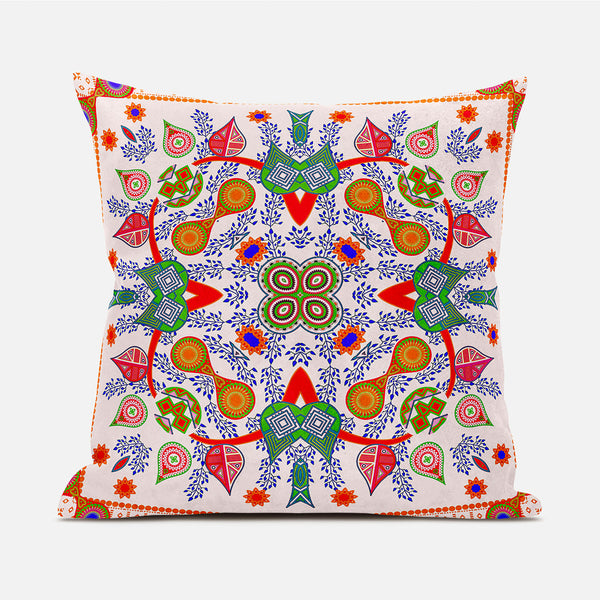 Homeroots 20" X 20" Red And White Broadcloth Paisley Zippered Pillow   481431