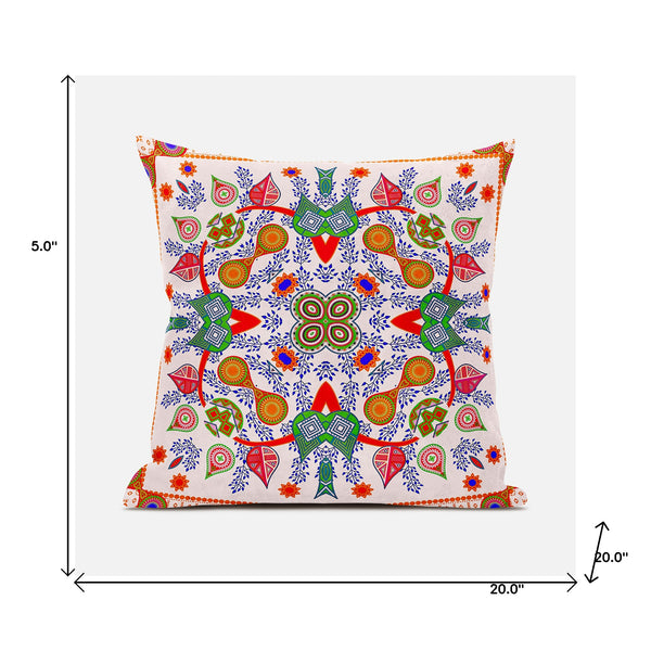 Homeroots 20" X 20" Red And White Broadcloth Paisley Zippered Pillow   481431