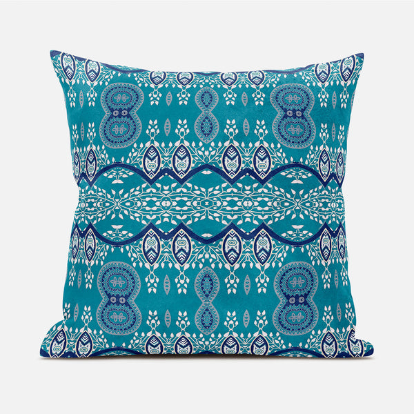 Homeroots 20" X 20" Aqua Broadcloth Paisley Zippered Pillow   481434