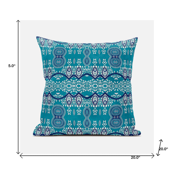Homeroots 20" X 20" Aqua Broadcloth Paisley Zippered Pillow   481434