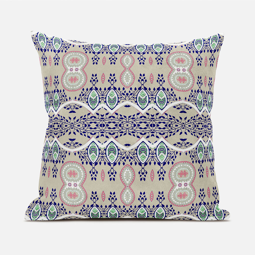 Homeroots 20" X 20" Blue And Beige Broadcloth Paisley Zippered Pillow   481437