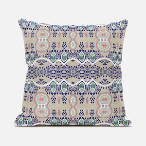 Homeroots 20" X 20" Blue And Beige Broadcloth Paisley Zippered Pillow   481437