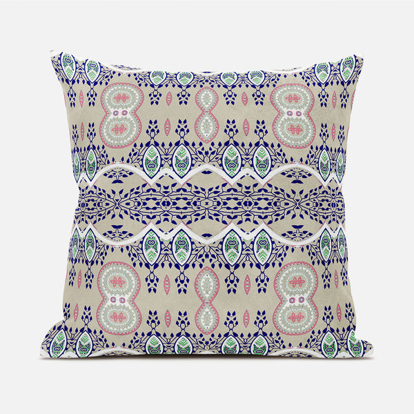 Homeroots 20" X 20" Blue And Beige Broadcloth Paisley Zippered Pillow   481437