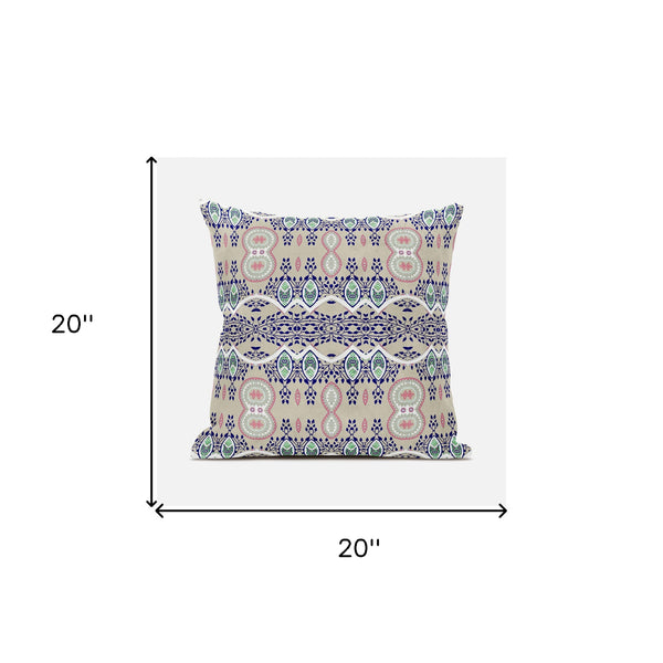 Homeroots 20" X 20" Blue And Beige Broadcloth Paisley Zippered Pillow   481437