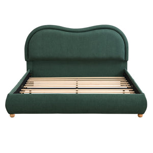 English Elm Queen Chenille Upholstered Curved Headboard Platform Bed with Oak Legs Solid Wood Slats W1716P428272
