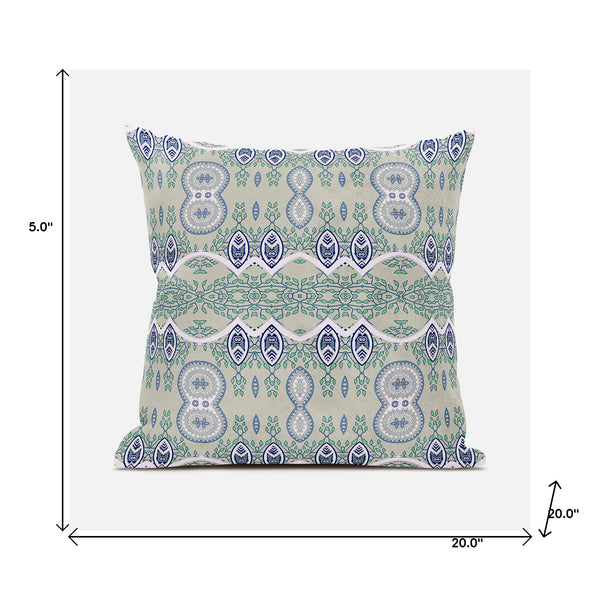 Homeroots 20" X 20" Beige And Green Broadcloth Paisley Zippered Pillow   481440