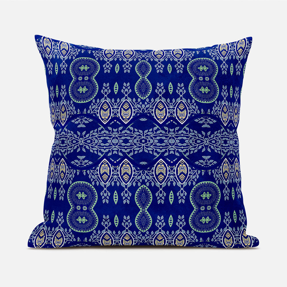 Homeroots 20" X 20" Navy Blue Broadcloth Paisley Zippered Pillow   481449