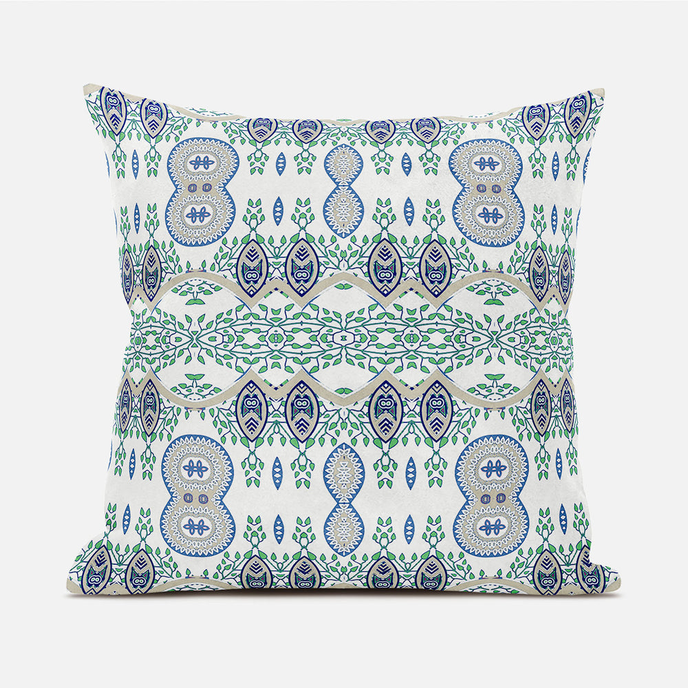 Homeroots 20" X 20" Blue And Off White Broadcloth Paisley Zippered Pillow   481452