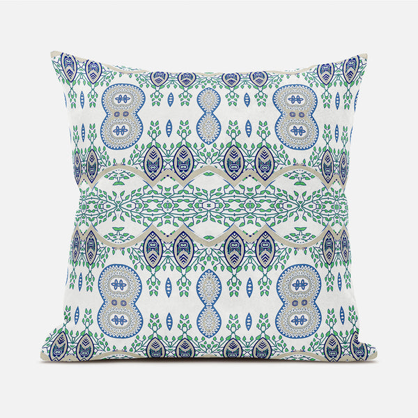 Homeroots 20" X 20" Blue And Off White Broadcloth Paisley Zippered Pillow   481452