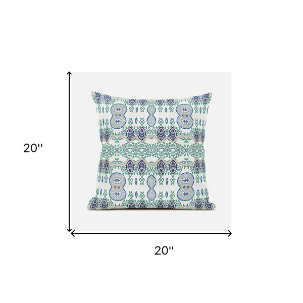 Homeroots 20" X 20" Blue And Off White Broadcloth Paisley Zippered Pillow   481452