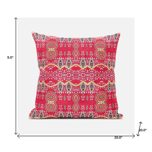 Homeroots 20" X 20" Red And White Broadcloth Paisley Zippered Pillow   481455