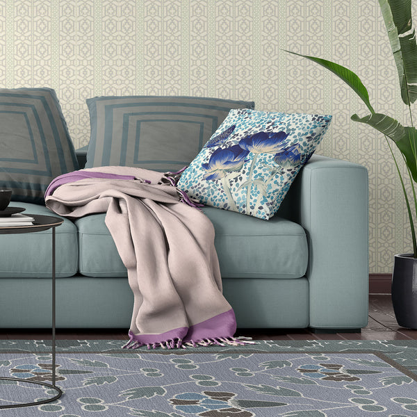 Homeroots 26" X 26" Blue And White Butterfly Blown Seam Floral Indoor Outdoor Throw Pillow   481472