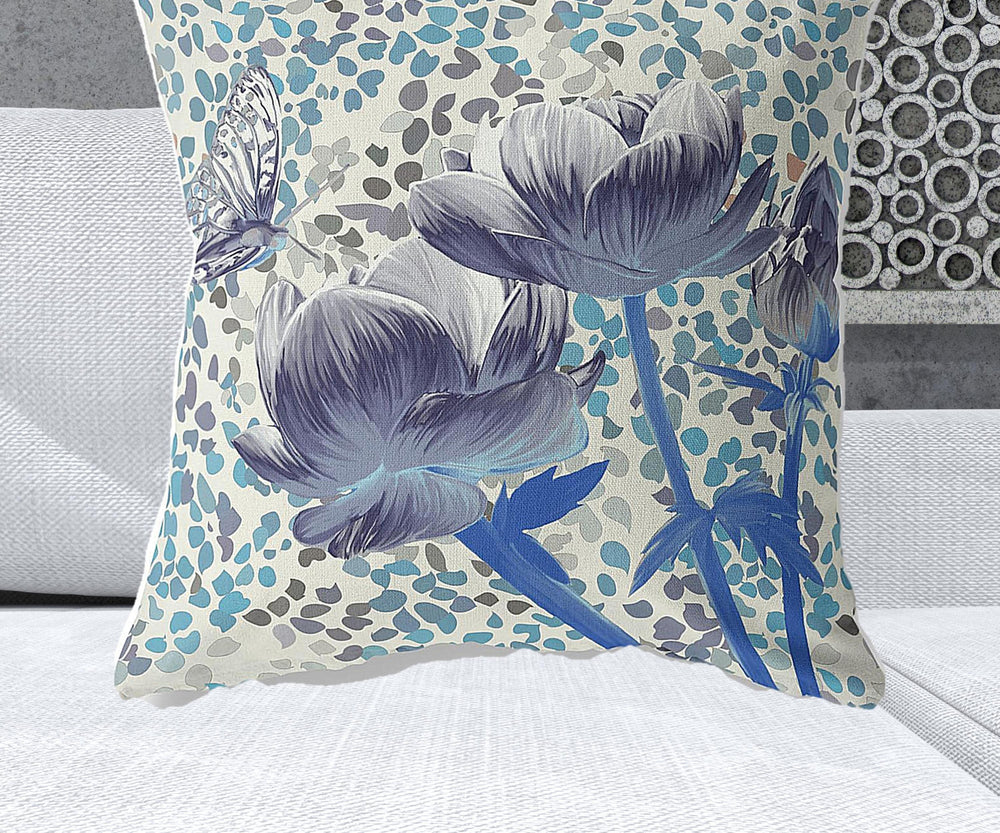 Homeroots 28" X 28" Gray Blown Seam Floral Indoor Outdoor Throw Pillow   481478