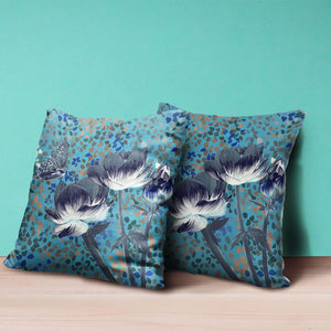 Homeroots 26" X 26" Blue And Green Butterfly Blown Seam Floral Indoor Outdoor Throw Pillow   481482