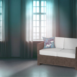 Homeroots 26" X 26" Blue And Green Butterfly Blown Seam Floral Indoor Outdoor Throw Pillow   481482