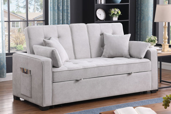 English Elm Corrado Woven Fabric Sleeper Loveseat with Console Cup Holders and Charging Ports Light Gray B2749S00243