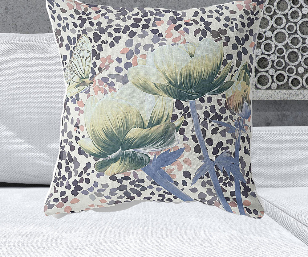 Homeroots 26" X 26" Green And Black Butterfly Blown Seam Floral Indoor Outdoor Throw Pillow   481497