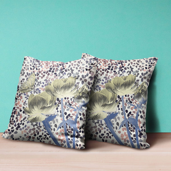 Homeroots 26" X 26" Blue And Yellow Butterfly Blown Seam Floral Indoor Outdoor Throw Pillow   481502