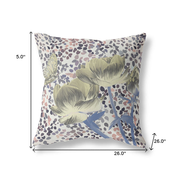 Homeroots 26" X 26" Blue And Yellow Butterfly Blown Seam Floral Indoor Outdoor Throw Pillow   481502