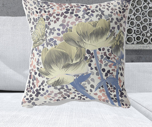 Homeroots 26" X 26" Blue And Yellow Butterfly Blown Seam Floral Indoor Outdoor Throw Pillow   481502