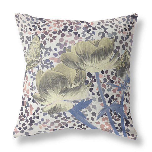 Homeroots 28" X 28" Blue And Yellow Butterfly Blown Seam Floral Indoor Outdoor Throw Pillow   481503