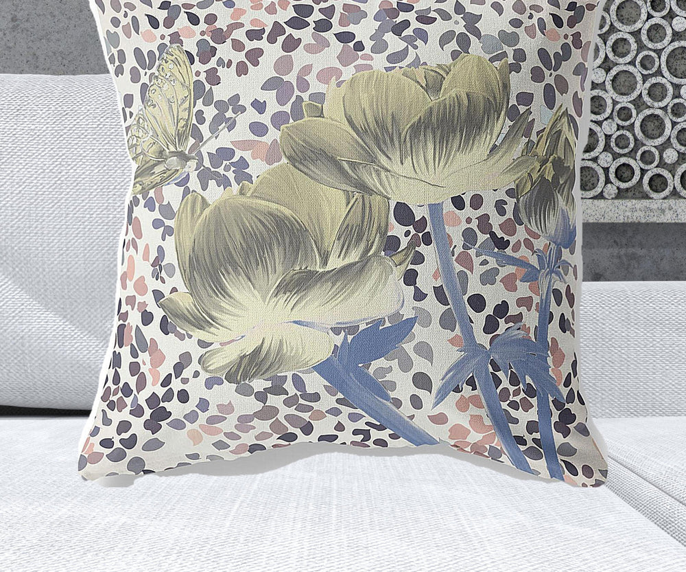 Homeroots 28" X 28" Blue And Yellow Butterfly Blown Seam Floral Indoor Outdoor Throw Pillow   481503