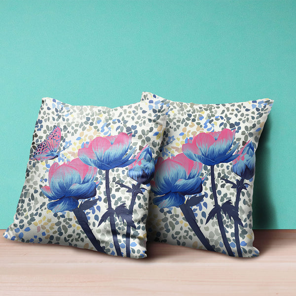 Homeroots 28" X 28" Pink Butterfly Blown Seam Floral Indoor Outdoor Throw Pillow   481528