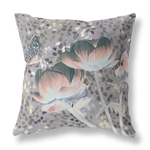Homeroots 26" X 26" Pink Butterfly Blown Seam Floral Indoor Outdoor Throw Pillow   481532