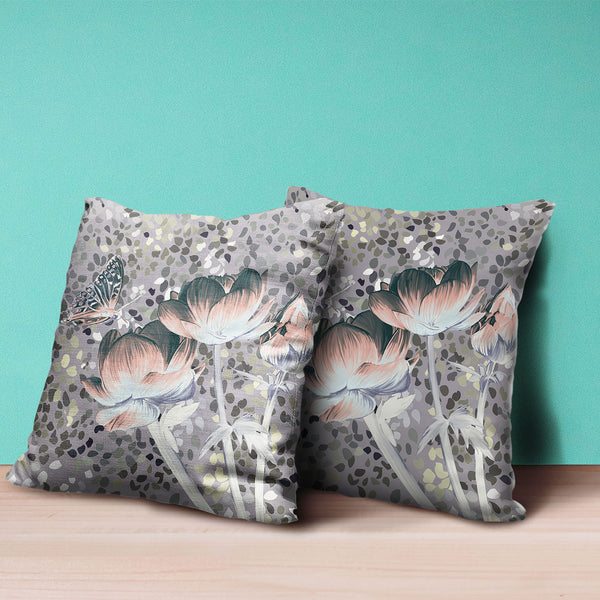 Homeroots 26" X 26" Pink Butterfly Blown Seam Floral Indoor Outdoor Throw Pillow   481532