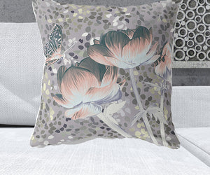 Homeroots 26" X 26" Pink Butterfly Blown Seam Floral Indoor Outdoor Throw Pillow   481532
