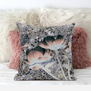 Homeroots 28" X 28" Pink Butterfly Blown Seam Floral Indoor Outdoor Throw Pillow   481533