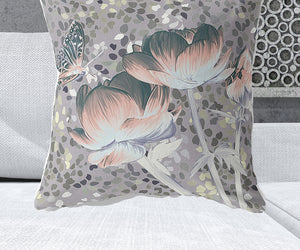 Homeroots 28" X 28" Pink Butterfly Blown Seam Floral Indoor Outdoor Throw Pillow   481533
